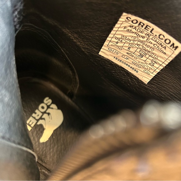 SOREL Black Leather Studded Wedge Waterproof Ankle Boots - Picture 3 of 7